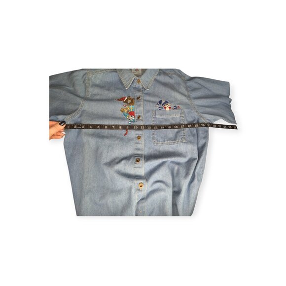 Vintage Nut Cracker Denim Christmas Embroidered Long Sleeve Button Front Top - Picture 10 of 13